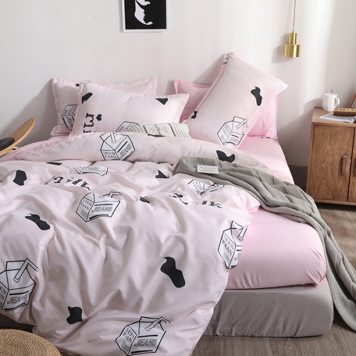 91家纺网 家纺一手货源 找家纺 乐居坊 2020新款简约小清新芦荟棉四件套 小奶盒