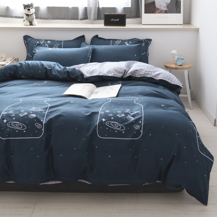 91家纺网 家纺一手货源 找家纺 乐居坊 2020新款简约小清新芦荟棉四件套 星空许愿