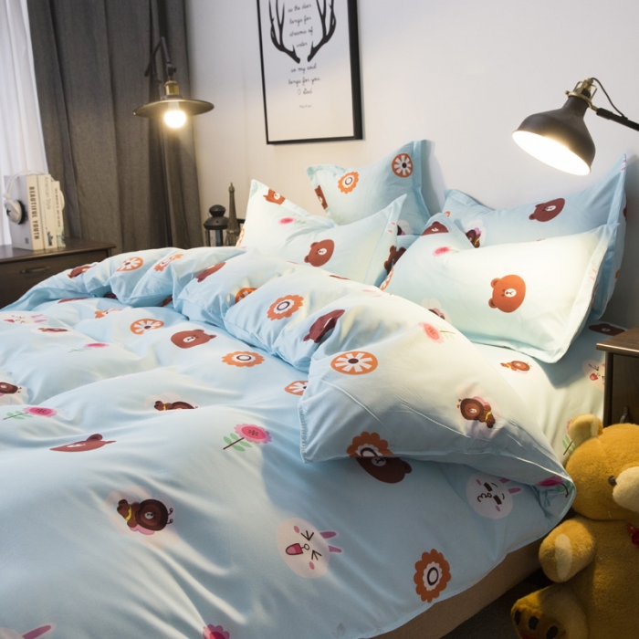 91家纺网 家纺一手货源 找家纺 乐居坊 2020新款简约小清新芦荟棉四件套 熊之梦