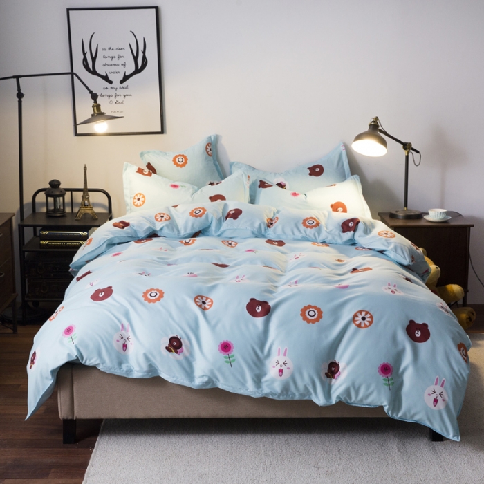 91家纺网 家纺一手货源 找家纺 乐居坊 2020新款简约小清新芦荟棉四件套 熊之梦