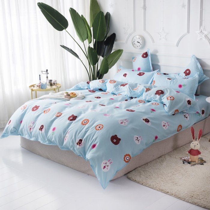 91家纺网 家纺一手货源 找家纺 乐居坊 2020新款简约小清新芦荟棉四件套 熊之梦