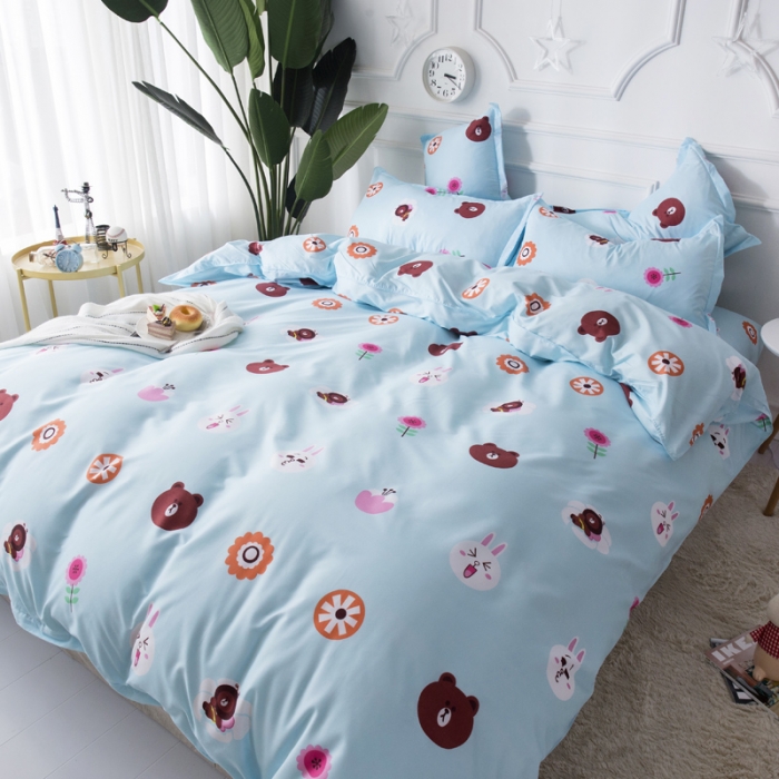 91家纺网 家纺一手货源 找家纺 乐居坊 2020新款简约小清新芦荟棉四件套 熊之梦