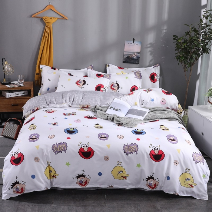 91家纺网 家纺一手货源 找家纺 乐居坊 2020新款简约小清新芦荟棉四件套 芝麻街