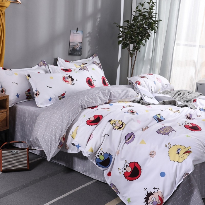 91家纺网 家纺一手货源 找家纺 乐居坊 2020新款简约小清新芦荟棉四件套 芝麻街