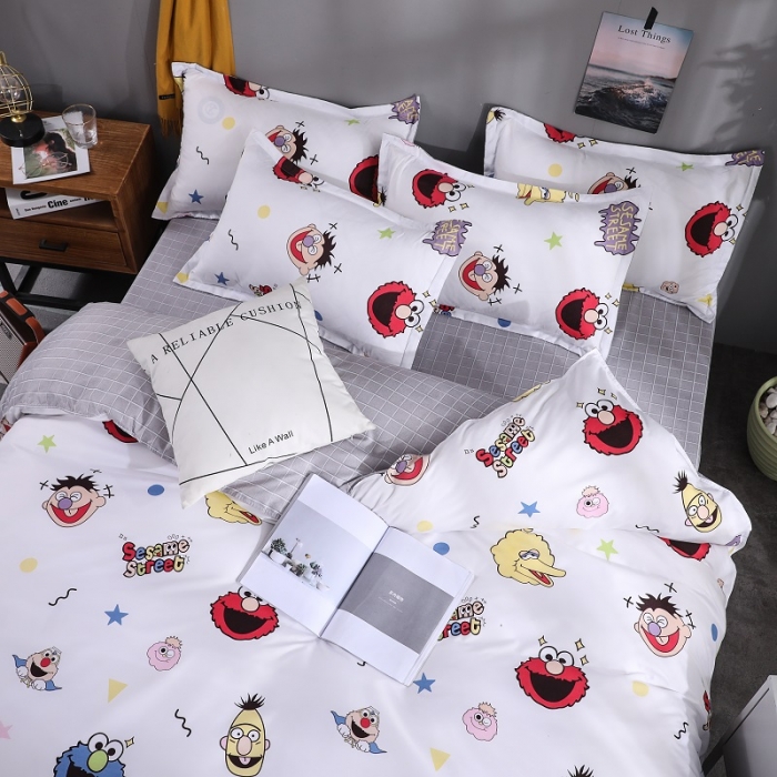 91家纺网 家纺一手货源 找家纺 乐居坊 2020新款简约小清新芦荟棉四件套 芝麻街