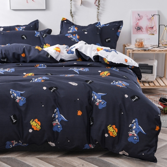 91家纺网 家纺一手货源 找家纺 乐居坊 2020新款简约小清新芦荟棉四件套 侏罗纪公园