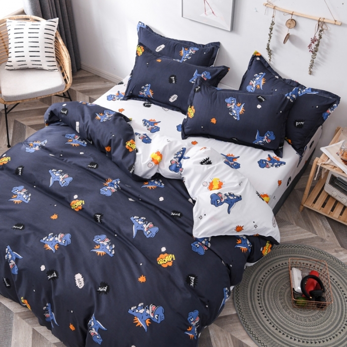 91家纺网 家纺一手货源 找家纺 乐居坊 2020新款简约小清新芦荟棉四件套 侏罗纪公园