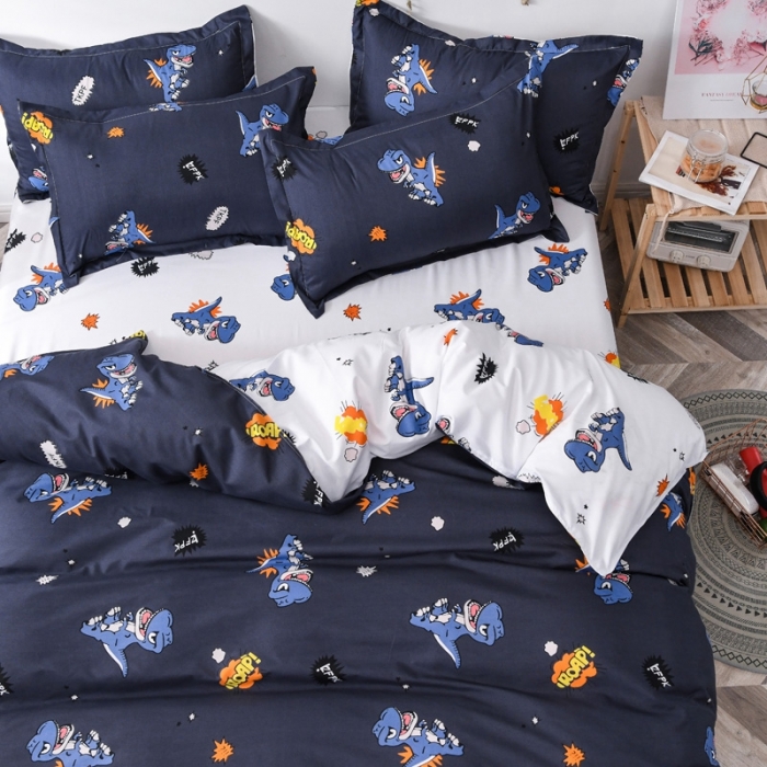 91家纺网 家纺一手货源 找家纺 乐居坊 2020新款简约小清新芦荟棉四件套 侏罗纪公园