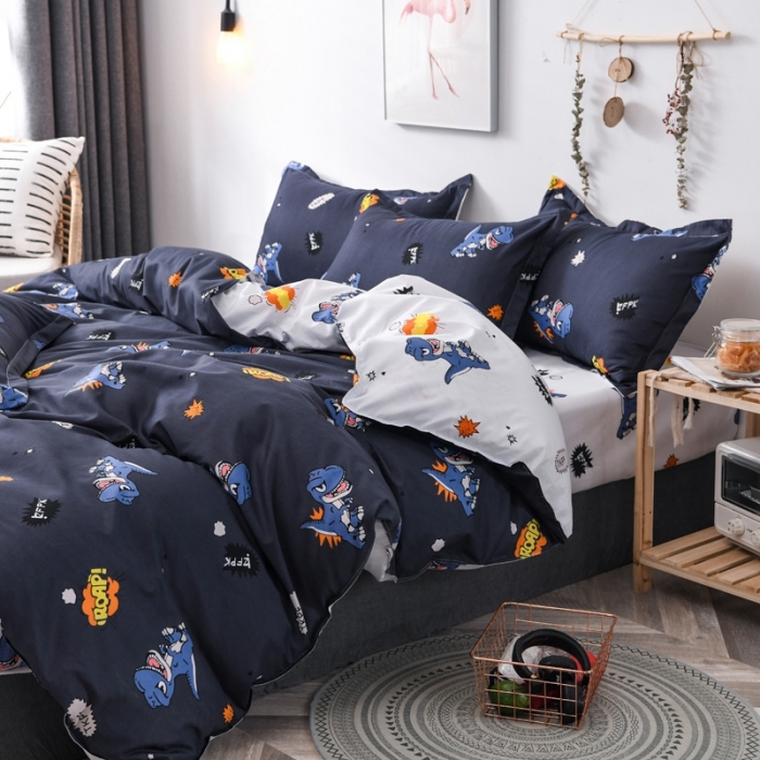 91家纺网 家纺一手货源 找家纺 乐居坊 2020新款简约小清新芦荟棉四件套 侏罗纪公园