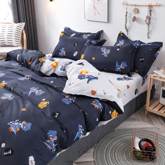 91家纺网 家纺一手货源 找家纺 乐居坊 2020新款简约小清新芦荟棉四件套 侏罗纪公园