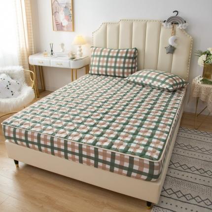 卡伦 2025新品针织棉夹棉床笠 格言绿