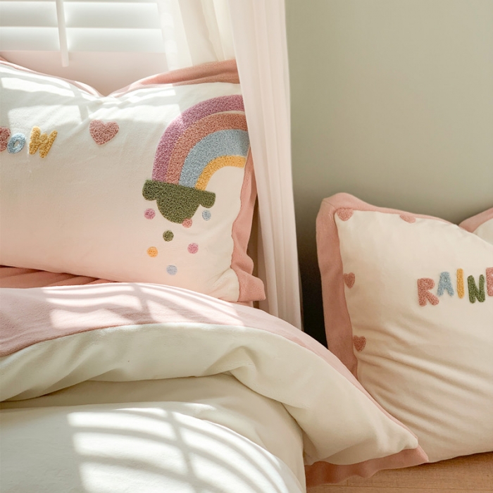 91家纺网 家纺一手货源 找家纺 星野 2020新款牛奶绒太阳雨系列四件套 浪漫粉