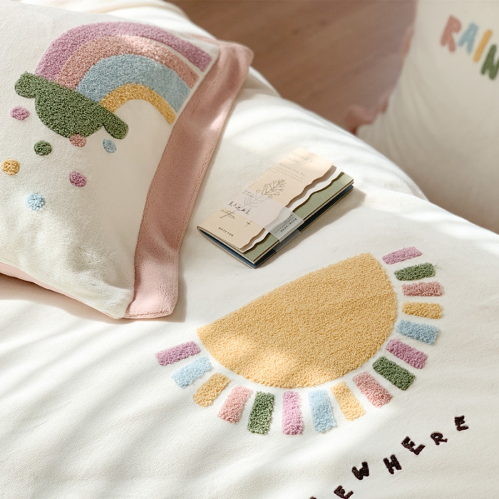 91家纺网 家纺一手货源 找家纺 星野 2020新款牛奶绒太阳雨系列四件套 浪漫粉