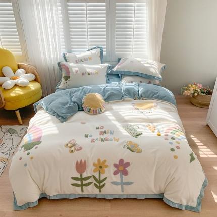 星野 2020新款牛奶绒太阳雨系列四件套 蔚蓝