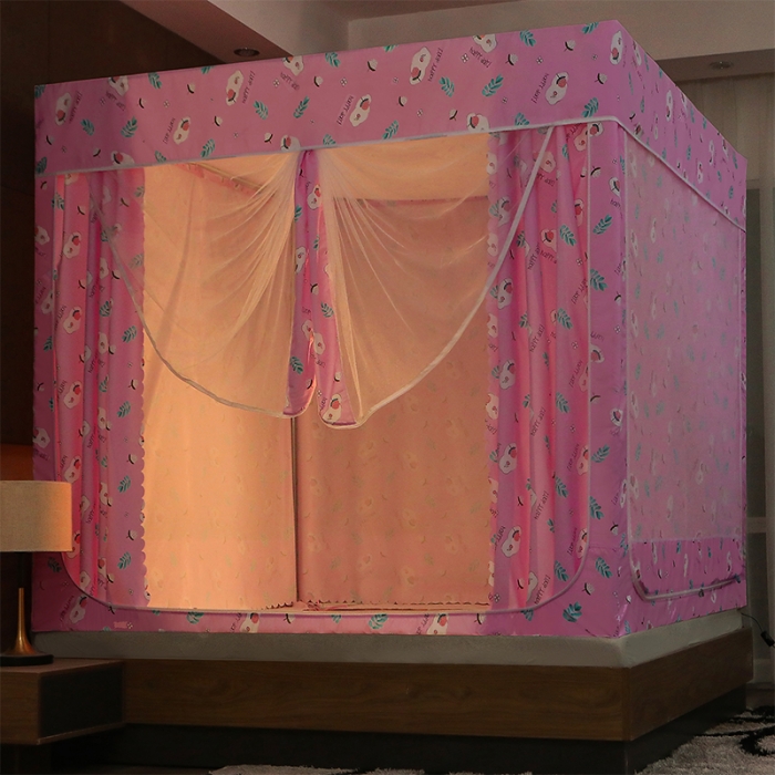 91家纺网 家纺一手货源 找家纺 迪凡保罗 新款5836-1遮光帘坐床烤漆支架蚊帐 小清新