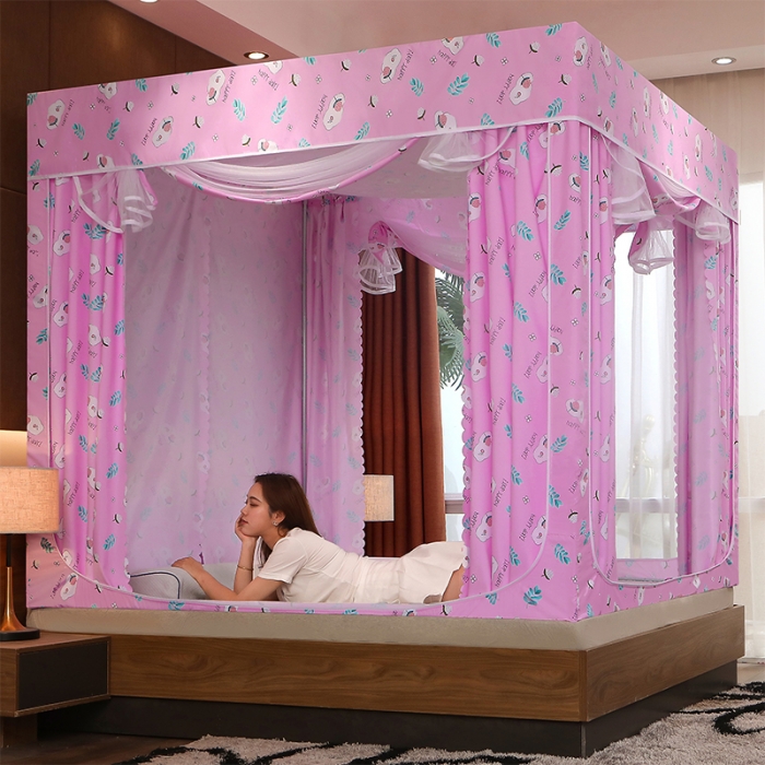 91家纺网 家纺一手货源 找家纺 迪凡保罗 新款5836-1遮光帘坐床烤漆支架蚊帐 小清新