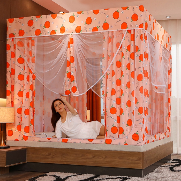 91家纺网 家纺一手货源 找家纺 迪凡保罗 新款5836-1遮光帘坐床烤漆支架蚊帐 阳光之橙