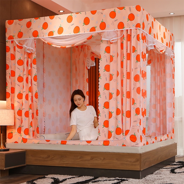 91家纺网 家纺一手货源 找家纺 迪凡保罗 新款5836-1遮光帘坐床烤漆支架蚊帐 阳光之橙