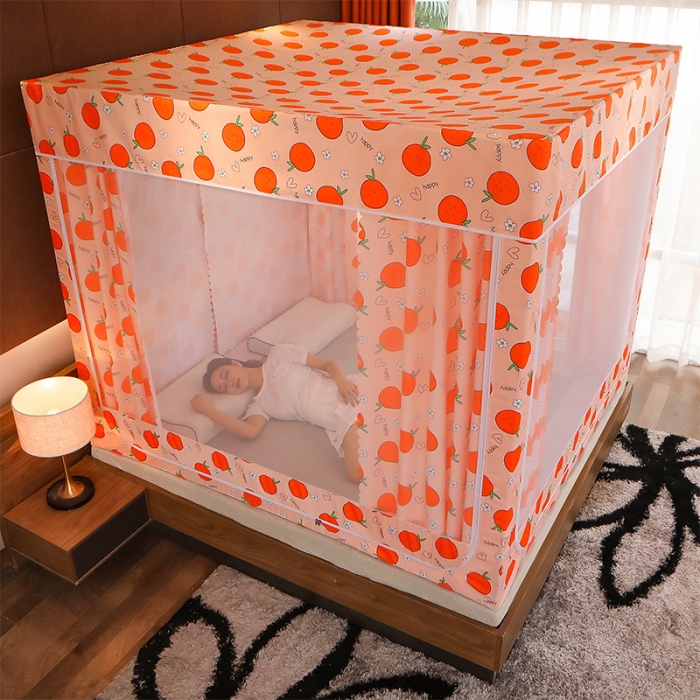 91家纺网 家纺一手货源 找家纺 迪凡保罗 新款5836-1遮光帘坐床烤漆支架蚊帐 阳光之橙