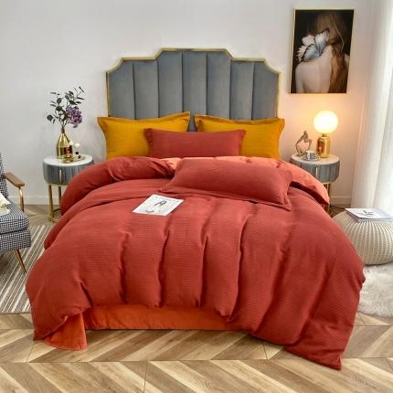 91家纺网 家纺一手货源 找家纺 （总）价格下调三沁家居 2023新款华夫格立体提花磨毛保暖四件套