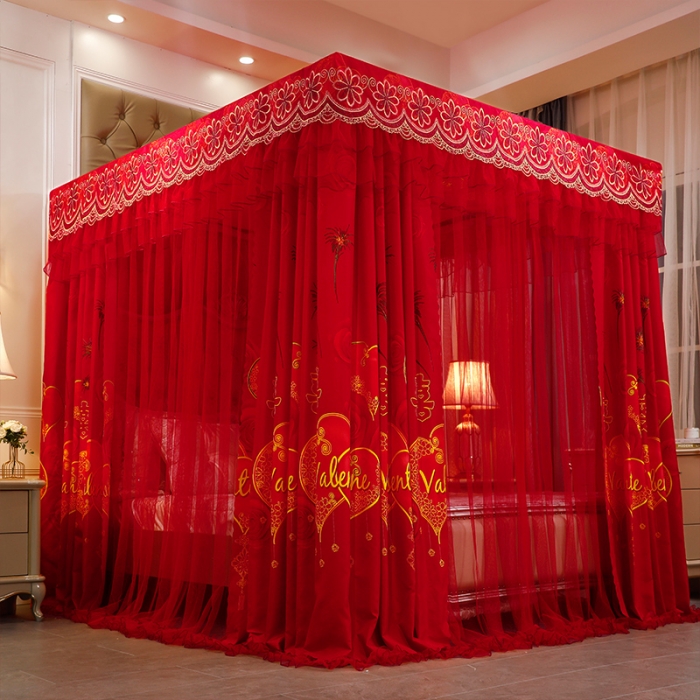 91家纺网 家纺一手货源 找家纺 艾晶美家纺 2021新款四季款豪华双杆双层蚊帐床幔 百年好合