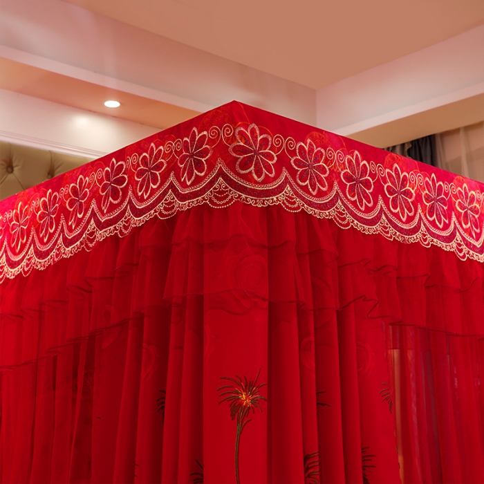 91家纺网 家纺一手货源 找家纺 艾晶美家纺 2021新款四季款豪华双杆双层蚊帐床幔 百年好合