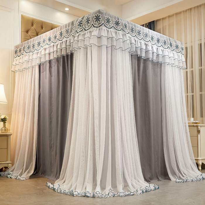 91家纺网 家纺一手货源 找家纺 艾晶美家纺 2021新款四季款豪华双杆双层蚊帐床幔 高雅灰