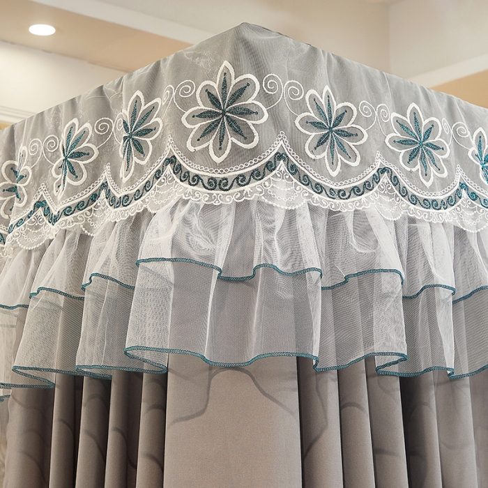 91家纺网 家纺一手货源 找家纺 艾晶美家纺 2021新款四季款豪华双杆双层蚊帐床幔 高雅灰