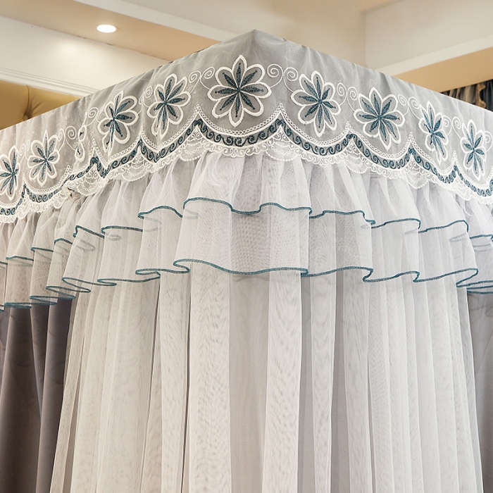 91家纺网 家纺一手货源 找家纺 艾晶美家纺 2021新款四季款豪华双杆双层蚊帐床幔 高雅灰