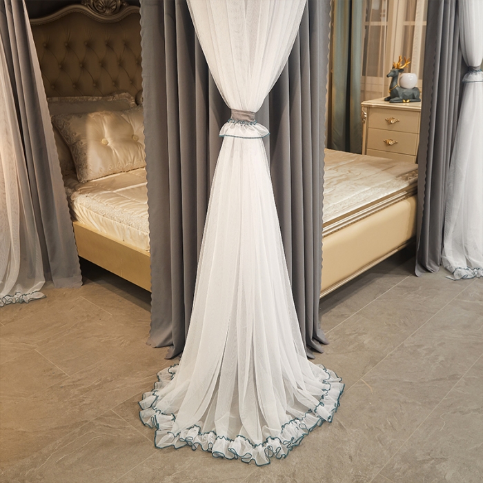 91家纺网 家纺一手货源 找家纺 艾晶美家纺 2021新款四季款豪华双杆双层蚊帐床幔 高雅灰