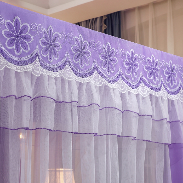 91家纺网 家纺一手货源 找家纺 艾晶美家纺 2021新款四季款豪华双杆双层蚊帐床幔 贵气紫