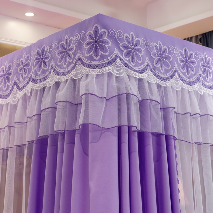 91家纺网 家纺一手货源 找家纺 艾晶美家纺 2021新款四季款豪华双杆双层蚊帐床幔 贵气紫