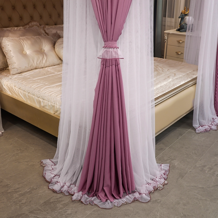 91家纺网 家纺一手货源 找家纺 艾晶美家纺 2021新款四季款豪华双杆双层蚊帐床幔 红豆沙