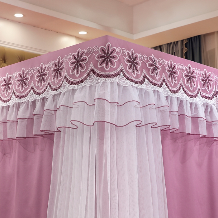 91家纺网 家纺一手货源 找家纺 艾晶美家纺 2021新款四季款豪华双杆双层蚊帐床幔 红豆沙