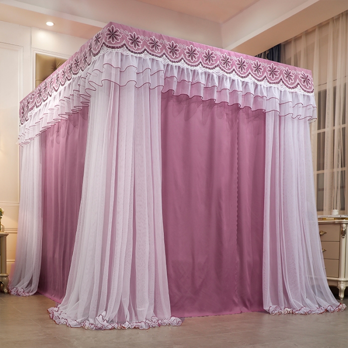 91家纺网 家纺一手货源 找家纺 艾晶美家纺 2021新款四季款豪华双杆双层蚊帐床幔 红豆沙