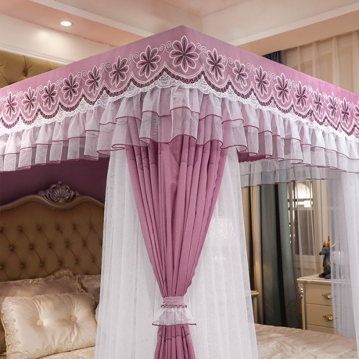 91家纺网 家纺一手货源 找家纺 艾晶美家纺 2021新款四季款豪华双杆双层蚊帐床幔 红豆沙