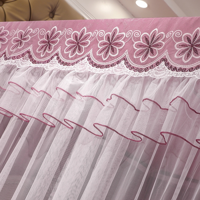 91家纺网 家纺一手货源 找家纺 艾晶美家纺 2021新款四季款豪华双杆双层蚊帐床幔 红豆沙