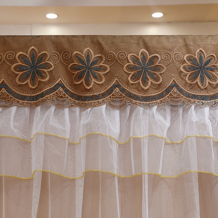 91家纺网 家纺一手货源 找家纺 艾晶美家纺 2021新款四季款豪华双杆双层蚊帐床幔 落日卡其