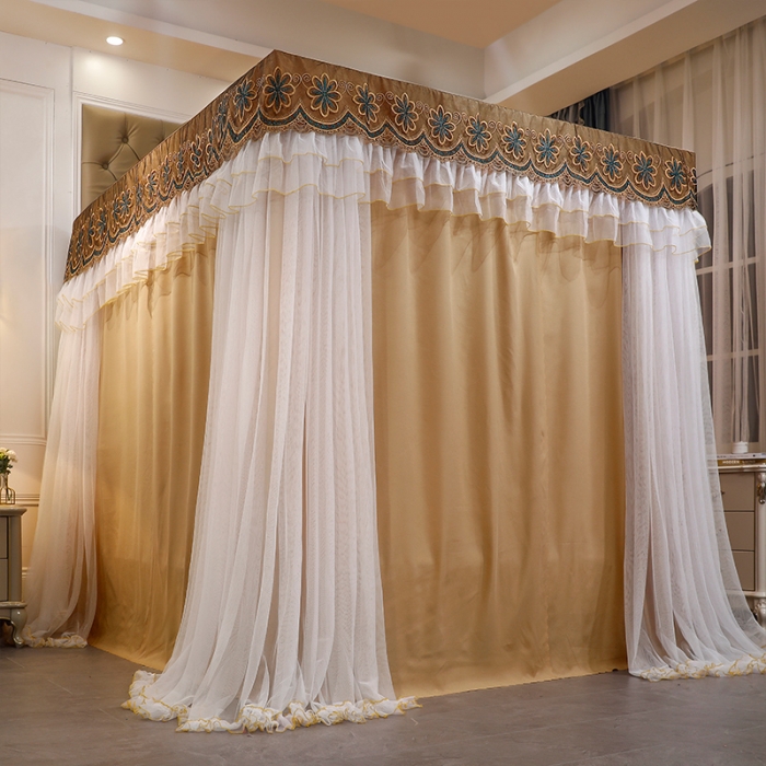 91家纺网 家纺一手货源 找家纺 艾晶美家纺 2021新款四季款豪华双杆双层蚊帐床幔 落日卡其