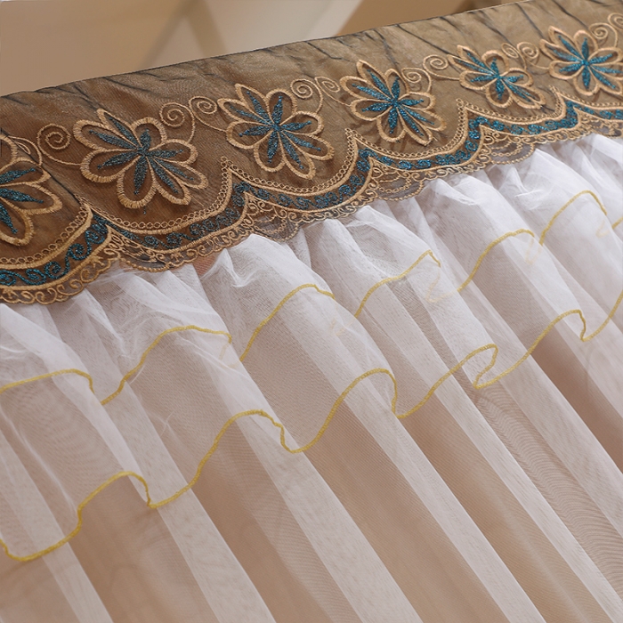 91家纺网 家纺一手货源 找家纺 艾晶美家纺 2021新款四季款豪华双杆双层蚊帐床幔 落日卡其