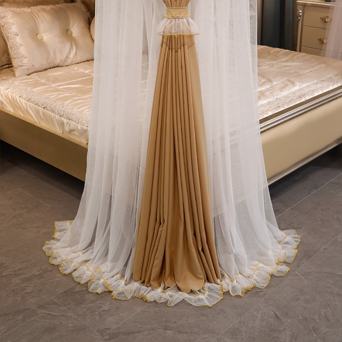 91家纺网 家纺一手货源 找家纺 艾晶美家纺 2021新款四季款豪华双杆双层蚊帐床幔 落日卡其