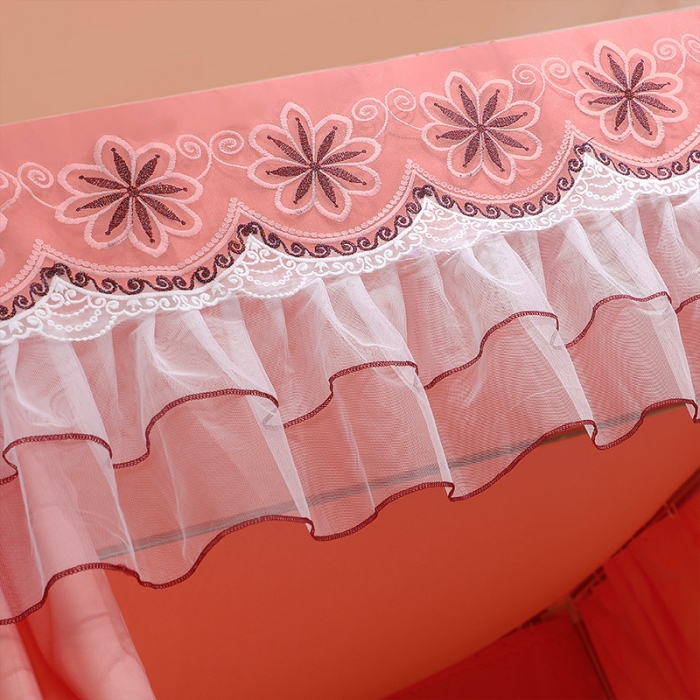 91家纺网 家纺一手货源 找家纺 艾晶美家纺 2021新款四季款豪华双杆双层蚊帐床幔 暖橙玉