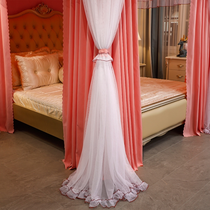 91家纺网 家纺一手货源 找家纺 艾晶美家纺 2021新款四季款豪华双杆双层蚊帐床幔 暖橙玉