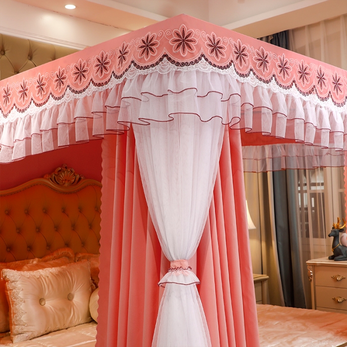 91家纺网 家纺一手货源 找家纺 艾晶美家纺 2021新款四季款豪华双杆双层蚊帐床幔 暖橙玉