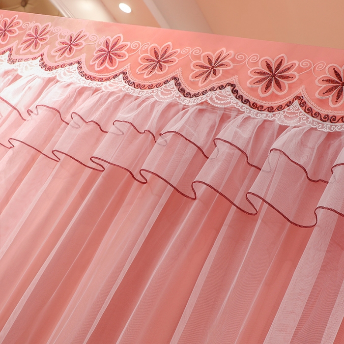 91家纺网 家纺一手货源 找家纺 艾晶美家纺 2021新款四季款豪华双杆双层蚊帐床幔 暖橙玉