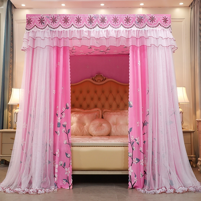 91家纺网 家纺一手货源 找家纺 艾晶美家纺 2021新款四季款豪华双杆双层蚊帐床幔 三生花