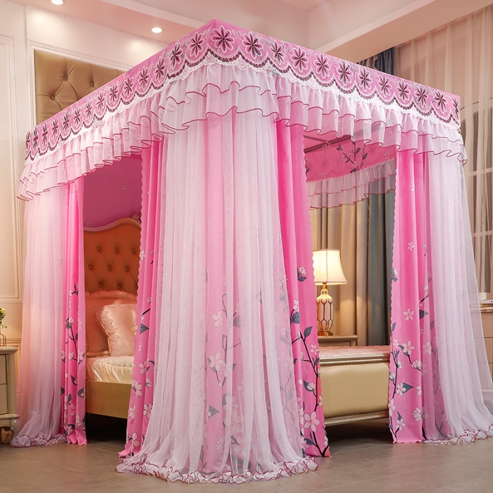 91家纺网 家纺一手货源 找家纺 艾晶美家纺 2021新款四季款豪华双杆双层蚊帐床幔 三生花
