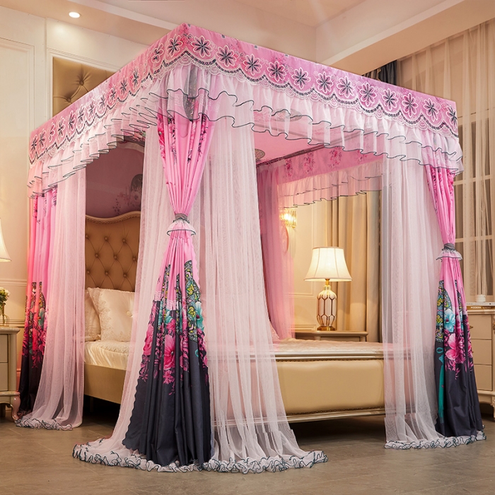 91家纺网 家纺一手货源 找家纺 艾晶美家纺 2021新款四季款豪华双杆双层蚊帐床幔 同心缘