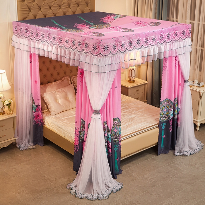 91家纺网 家纺一手货源 找家纺 艾晶美家纺 2021新款四季款豪华双杆双层蚊帐床幔 同心缘