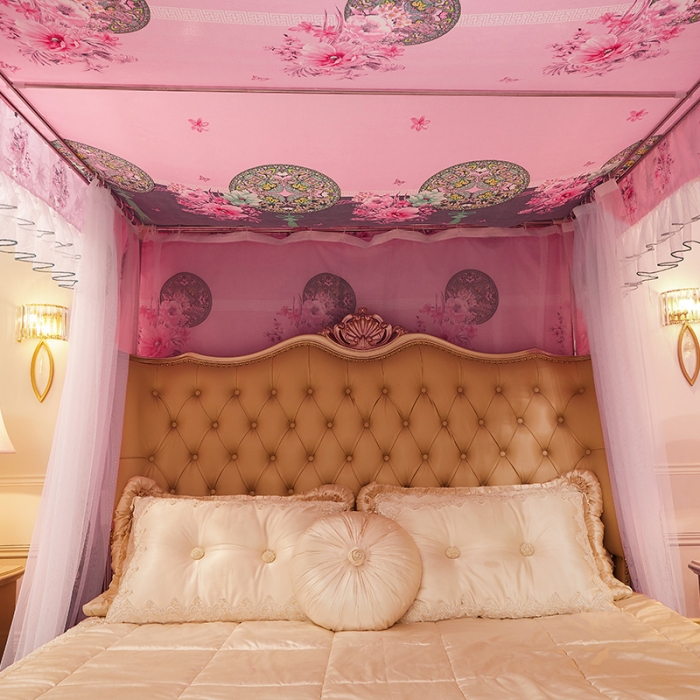 91家纺网 家纺一手货源 找家纺 艾晶美家纺 2021新款四季款豪华双杆双层蚊帐床幔 同心缘